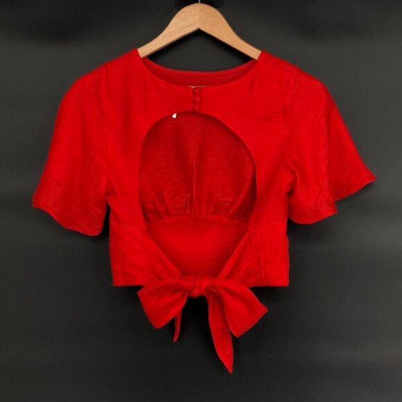 Free People Women's Stella Cutout Crop Top XS Red Linen Blend Going Out Top - Picture 2 of 8